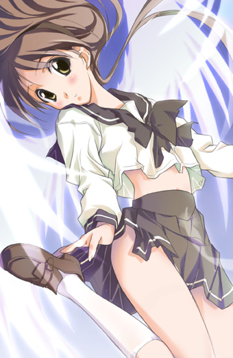 naruse yuji, tagme, 1girl, brown shoes, female focus, school uniform, serafuku, shoes, socks, solo, white socks, wings