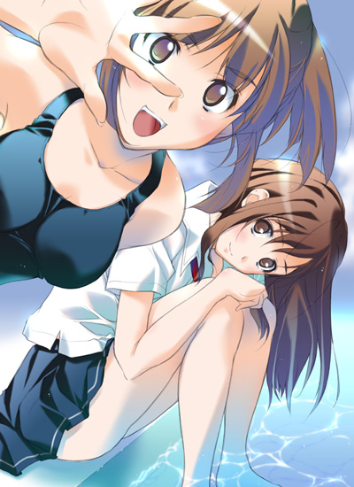 naruse yuji, hoshino yuumi, sakino asuka, kimi kiss, one-piece swimsuit, school swimsuit, school uniform, serafuku, swimsuit
