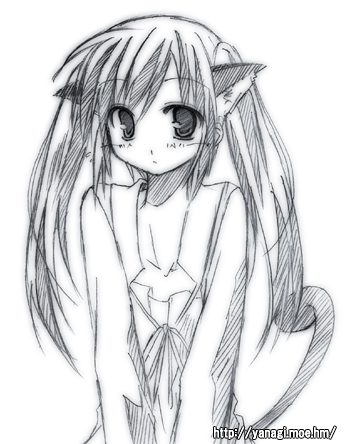 ryuuryuu, tachibana kyouko (suzumiya haruhi), suzumiya haruhi no yuuutsu, lowres, 00s, animal ears, cat ears, greyscale, monochrome