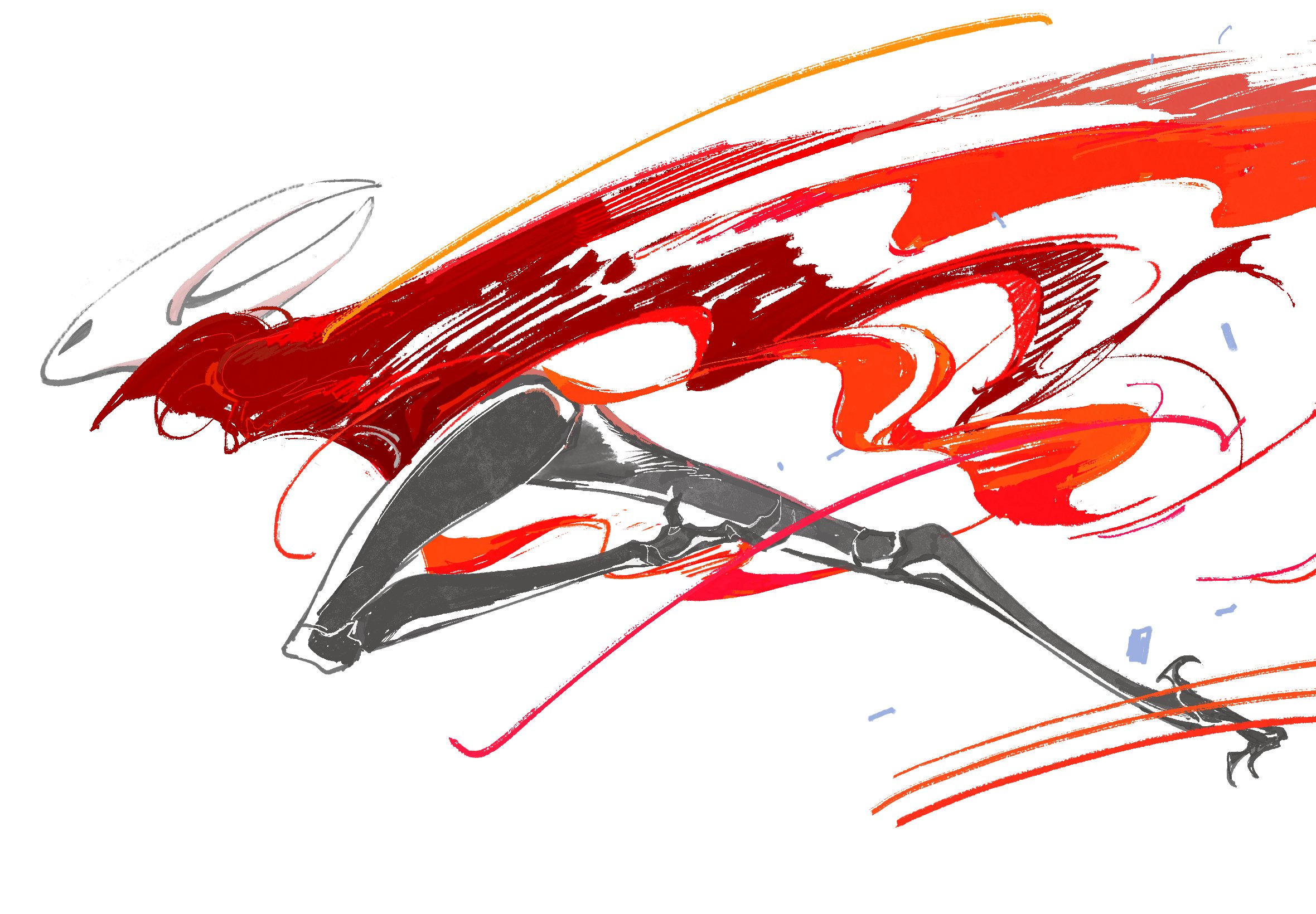 kubek, hornet (hollow knight), hollow knight, hollow knight: silksong, highres, 1girl, alternate design, black skin, cape, cloak, colored skin, from side, full body, halo, horns, leg up, other focus, red cape, red cloak, running, solo, white background, white mask