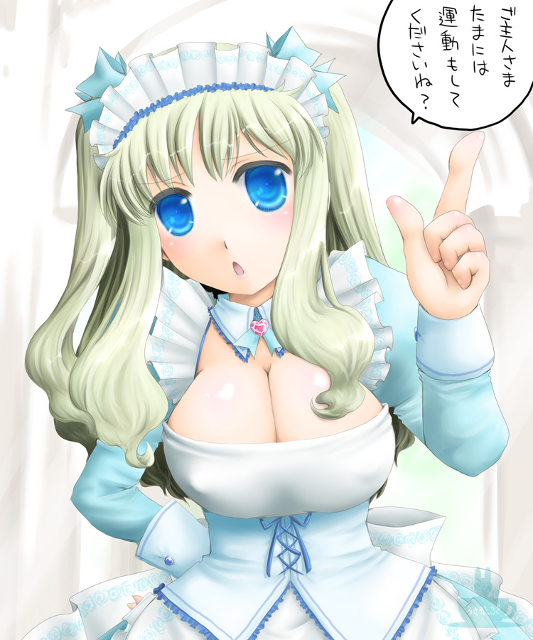 minyo, original, 1girl, blue eyes, breasts, cleavage, female focus, large breasts, maid, solo