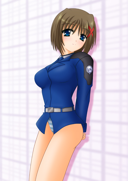 yamaguchi ugou, yagami hayate, lyrical nanoha, mahou shoujo lyrical nanoha, mahou shoujo lyrical nanoha strikers, 00s, 1girl, female focus, hair ornament, panties, solo, underwear, x hair ornament