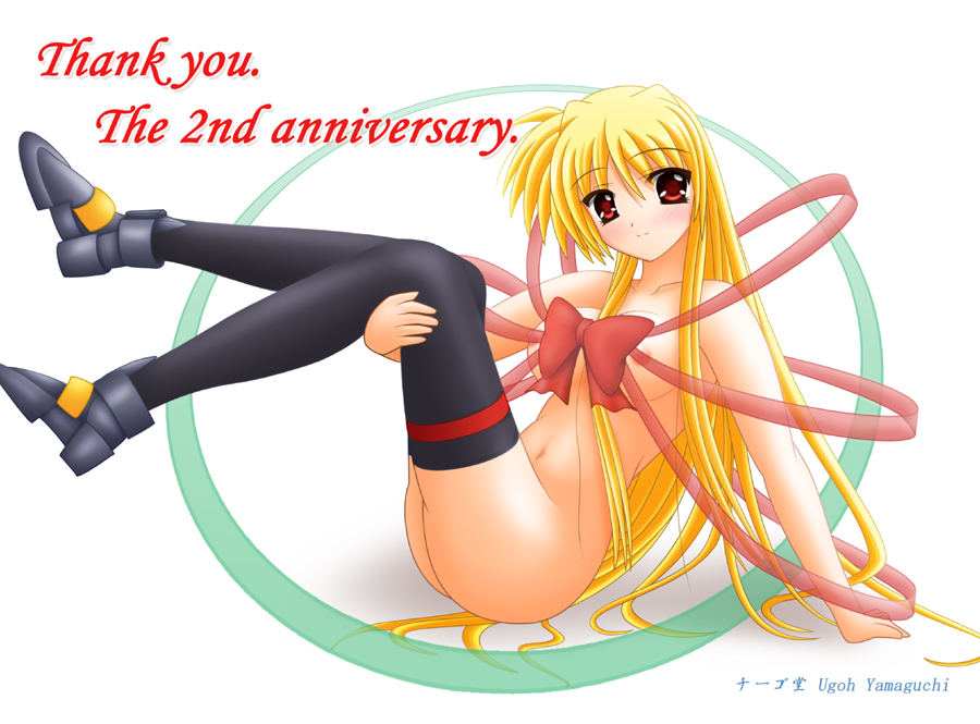 yamaguchi ugou, fate testarossa, lyrical nanoha, mahou shoujo lyrical nanoha, mahou shoujo lyrical nanoha strikers, 00s, nipples, nude, solo, thighhighs
