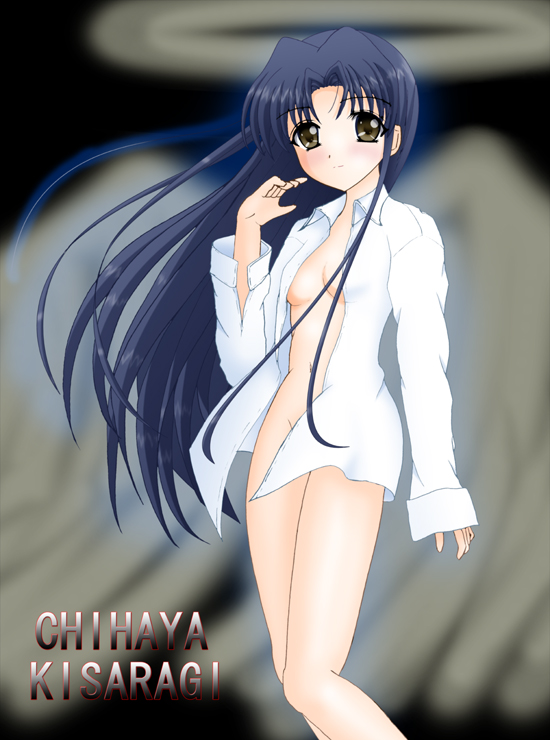 yamaguchi ugou, kisaragi chihaya, idolmaster, idolmaster (classic), idolmaster 1, 00s, bottomless, open clothes, open shirt, shirt, solo
