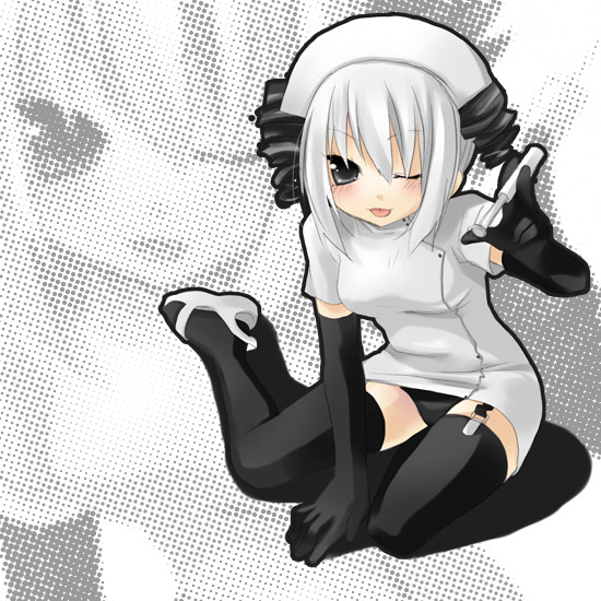 sazaki ichiri, original, elbow gloves, gloves, nurse, solo, thighhighs, white hair, zettai ryouiki