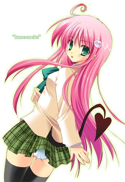 izumi makoto, lala satalin deviluke, peke (to love-ru), to love-ru, 00s, 1girl, female focus, panties, pantyshot, solo, thighhighs, underwear, zettai ryouiki