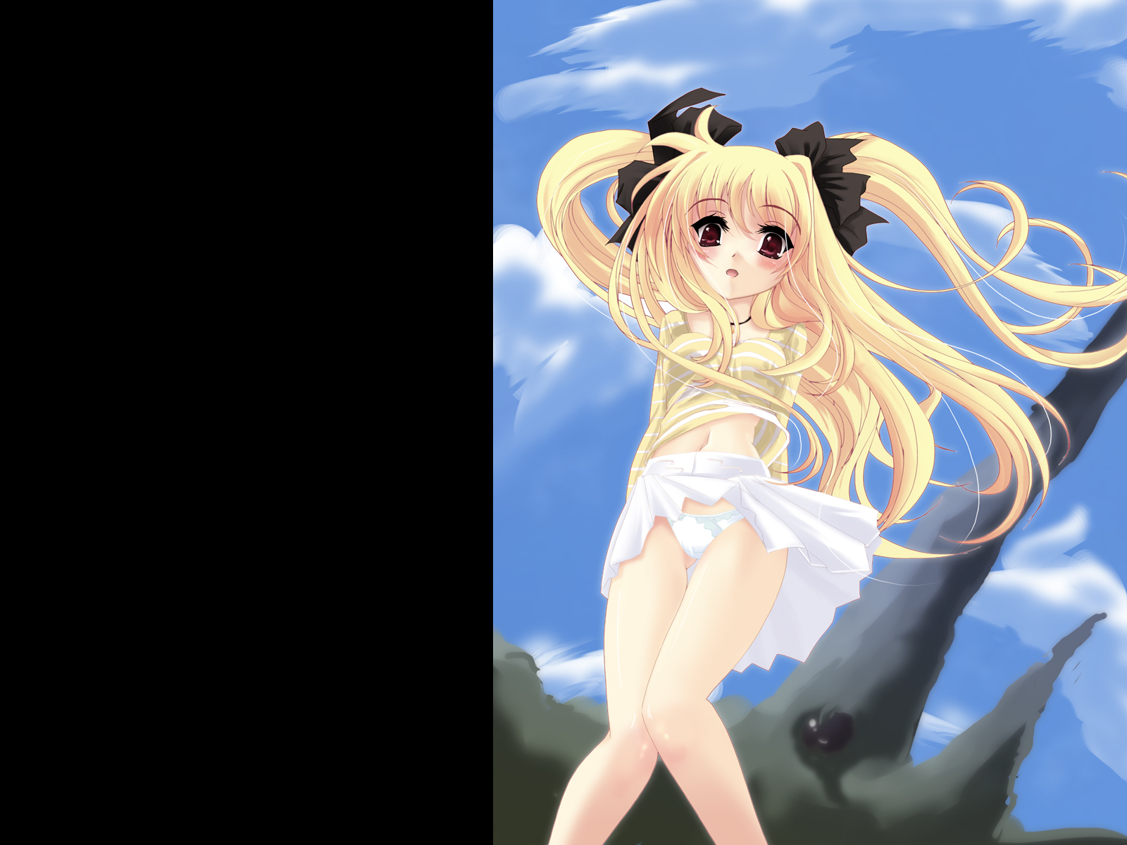 frapowa, fate testarossa, lyrical nanoha, mahou shoujo lyrical nanoha, mahou shoujo lyrical nanoha strikers, highres, 00s, 1girl, blonde hair, female focus, panties, solo, underwear, white panties, wind, wind lift