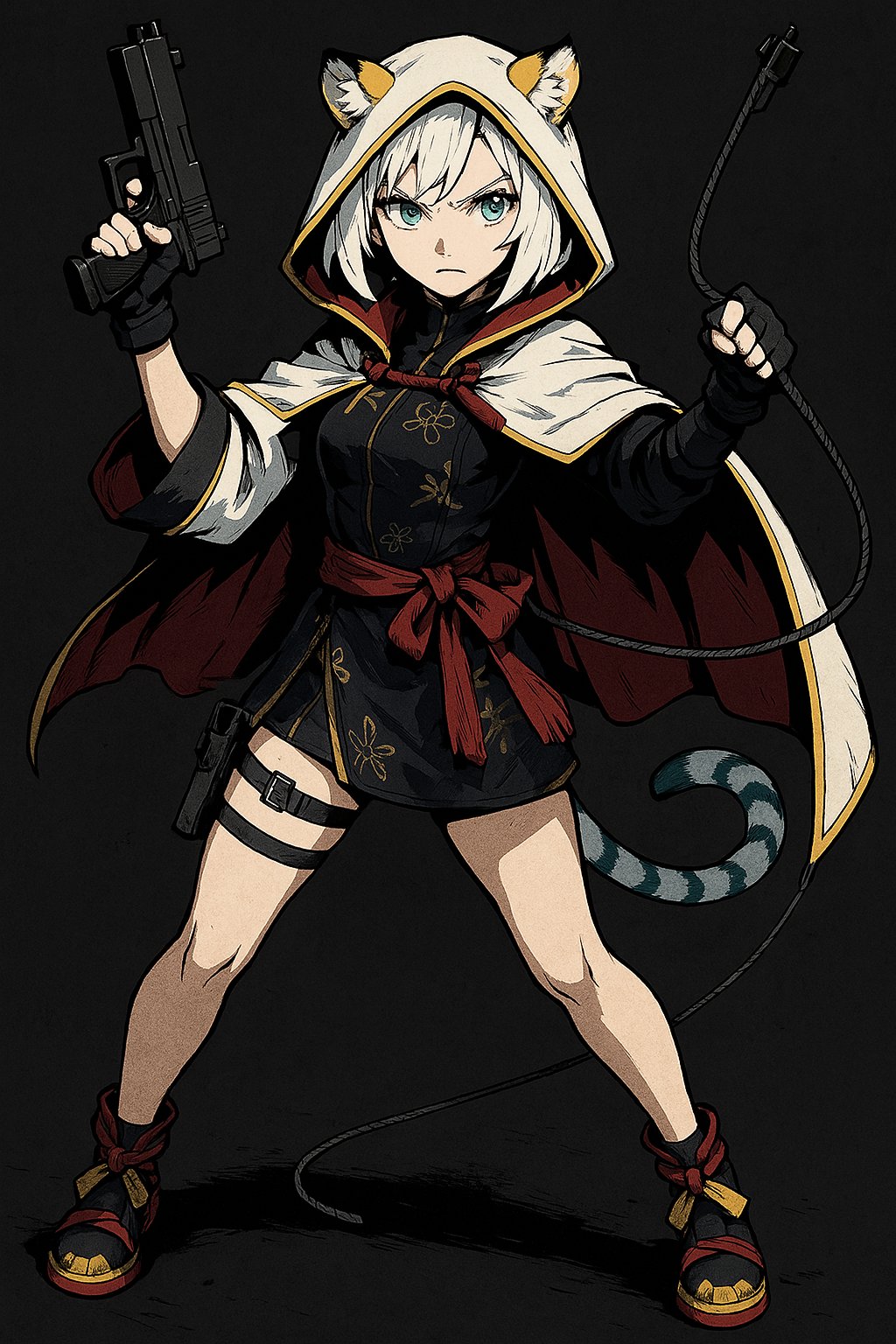 taiga toragami, chromashift, animal ears, blue eyes, tail, tiger ears, tiger tail, virtual youtuber, white hair