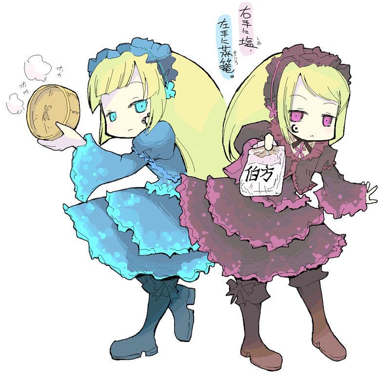 raina, hortense (sound horizon), violette (sound horizon), roman (sound horizon), sound horizon, 2girls, blonde hair, gothic lolita, lolita fashion, long hair, multiple girls, oekaki