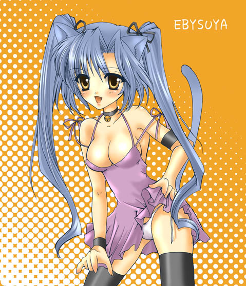 sakasaka, animal ears, cat ears, cat tail, clothes lift, panties, skirt, skirt lift, solo, tail, thighhighs, underwear, zettai ryouiki