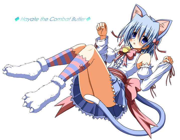 touda rui, ayasaki hayate, hayate no gotoku!, 00s, 1boy, animal ears, cat boy, cat ears, cat tail, crossdressing, crossdressing (mtf), full body, male focus, simple background, solo, tail, trap
