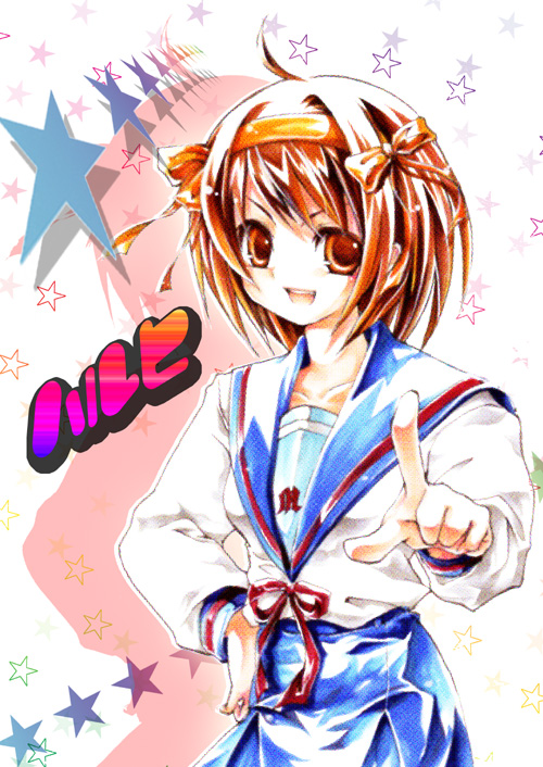 sakura noel, suzumiya haruhi, suzumiya haruhi no yuuutsu, 00s, brown hair, school uniform, serafuku, short hair, solo