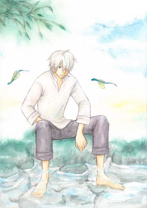 ginko (mushishi), mushishi, tagme, 1boy, hair over one eye, male focus, solo