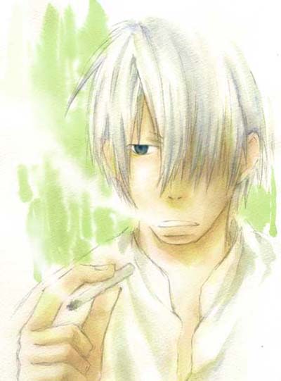 ginko (mushishi), mushishi, 1boy, cigarette, hair over one eye, male focus, smoking, solo