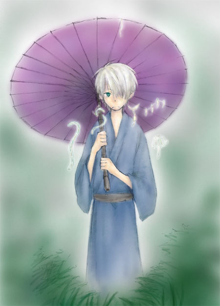 ginko (mushishi), mushishi, tagme, 1boy, hair over one eye, male focus, solo