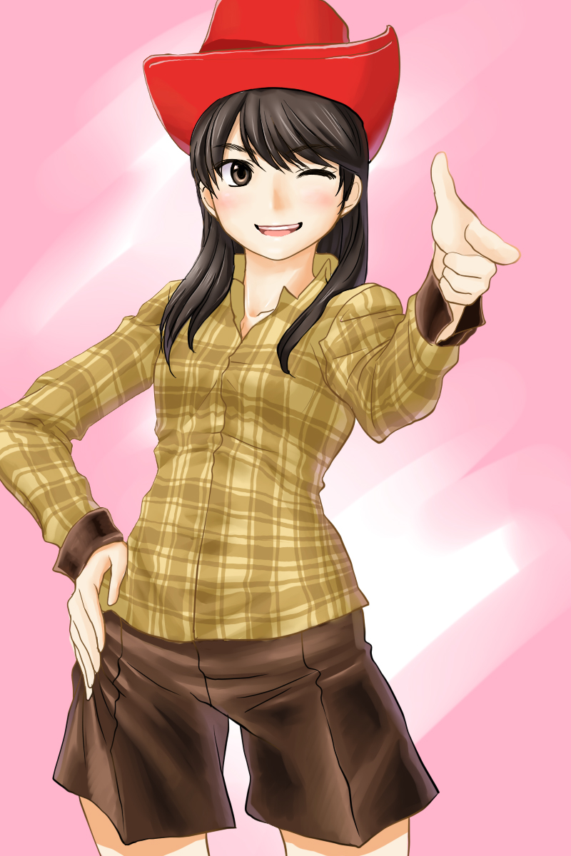 g-tetsu, mizuki nana, real life, highres, 1girl, animification, cowboy hat, cowboy shot, cowboy western, female focus, hat, solo, voice actor