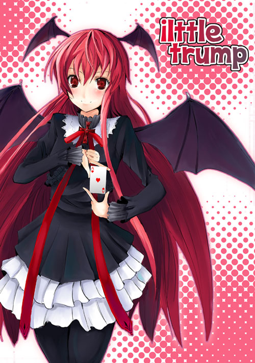 gin'ichi (akacia), ginichi, koakuma, embodiment of scarlet devil, touhou, duplicate, 1girl, bat wings, female focus, head wings, pantyhose, solo, wings