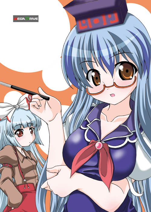nori (mega drive), fujiwara no mokou, kamishirasawa keine, touhou, 2girls, bespectacled, female focus, glasses, multiple girls