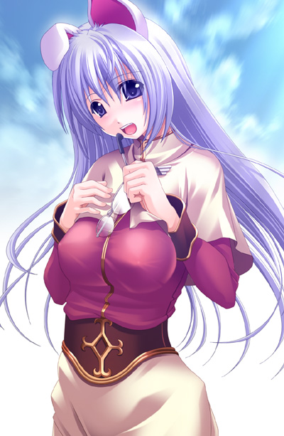toujou akira, acolyte (ragnarok online), ragnarok online, 1girl, animal ears, breasts, covered erect nipples, female focus, large breasts, rabbit ears, solo