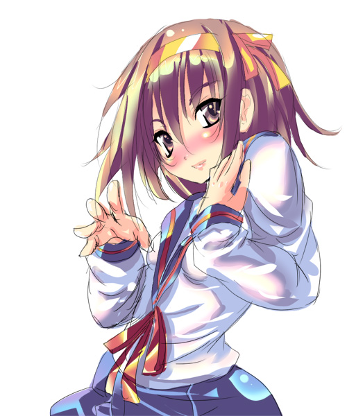 shiranagi, suzumiya haruhi, suzumiya haruhi no yuuutsu, 00s, brown hair, school uniform, serafuku, short hair, solo