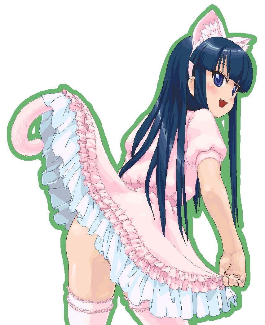hazuki (tsukuyomi), tsukuyomi moonphase, 00s, 1girl, animal ears, cat ears, cat tail, dress, female focus, loli, solo, tail, thighhighs, zettai ryouiki
