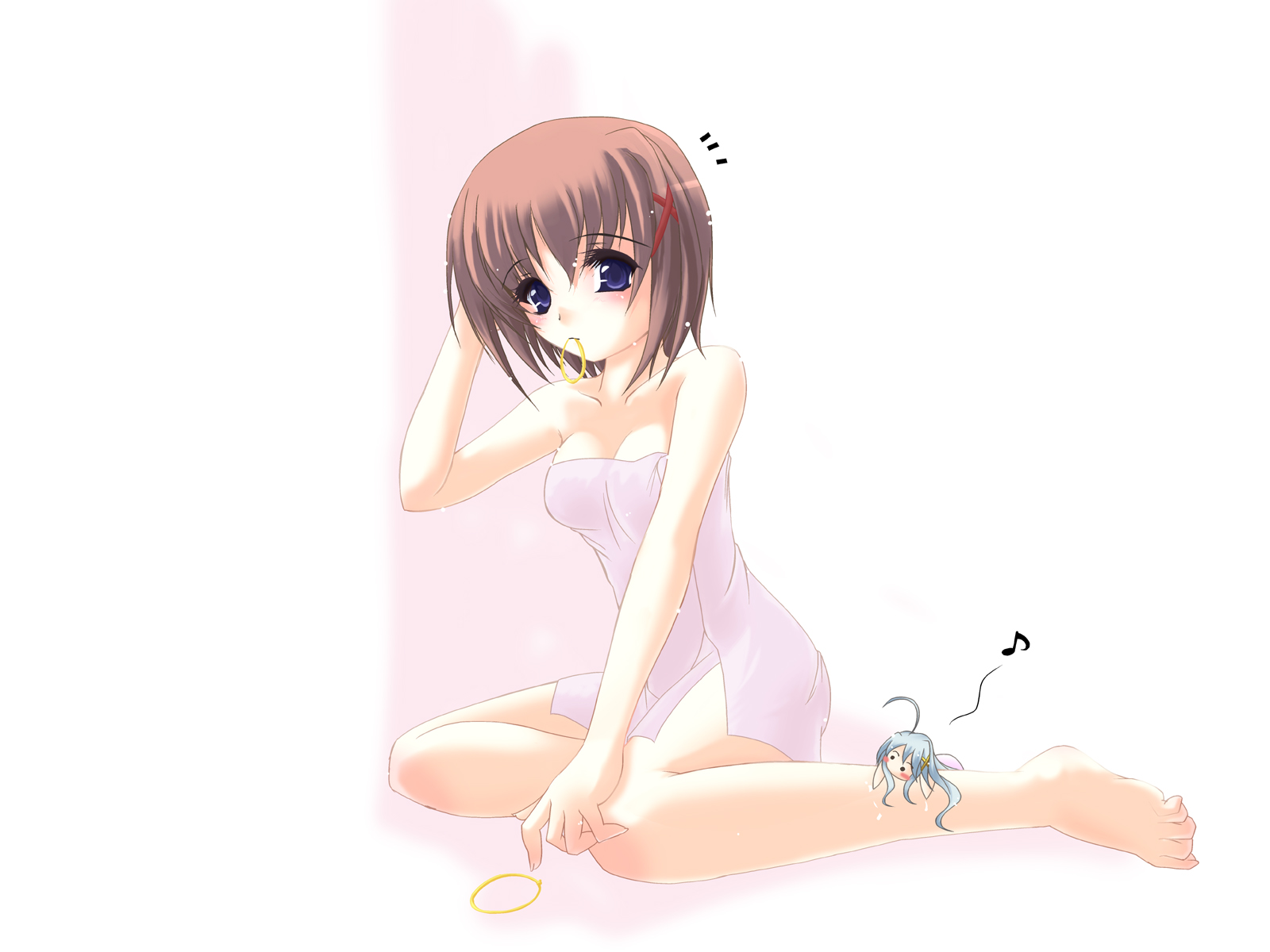frapowa, reinforce zwei, yagami hayate, lyrical nanoha, mahou shoujo lyrical nanoha, mahou shoujo lyrical nanoha strikers, highres, 00s, 1girl, female focus, hair ornament, naked towel, solo, towel, x hair ornament