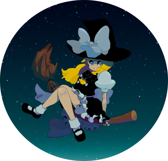 goruti, kirisame marisa, touhou, bad id, bad pixiv id, 1girl, blonde hair, broom, broom riding, female focus, hat, sidesaddle, solo, witch, witch hat