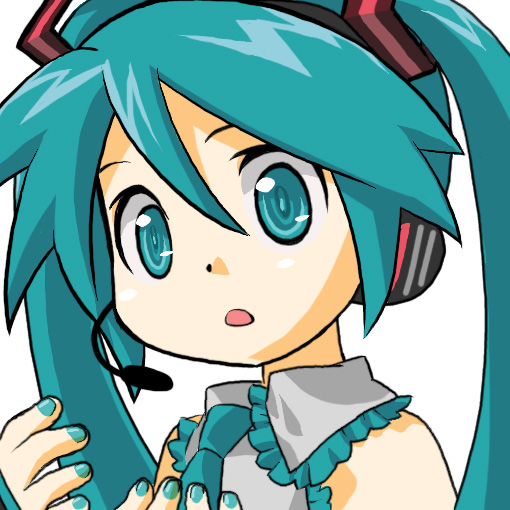 nawoko, hatsune miku, vocaloid, 1girl, aqua hair, female focus, microphone, solo, twintails