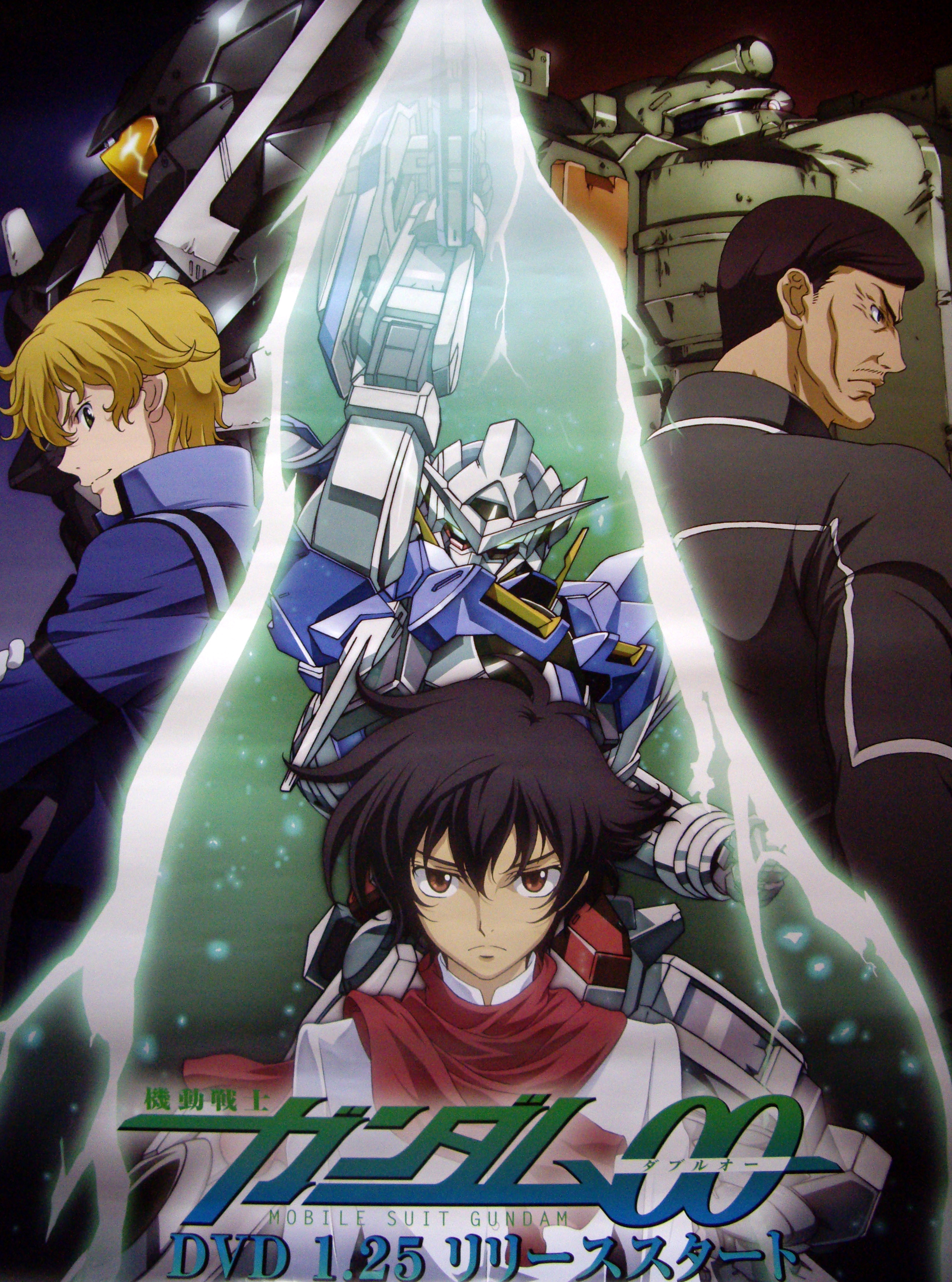 exia, graham aker, gundam exia, sergei smirnov, setsuna f. seiei, gundam, gundam 00, absurdres, highres, scan, 00s, 3boys, male focus, mecha, multiple boys, robot