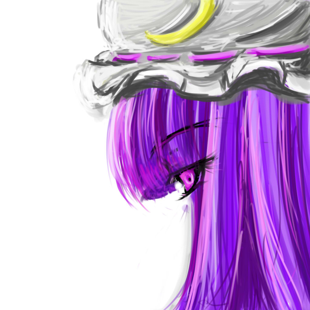 ebicha, patchouli knowledge, touhou, bad id, bad pixiv id, 1girl, female focus, purple eyes, purple hair, solo, white background