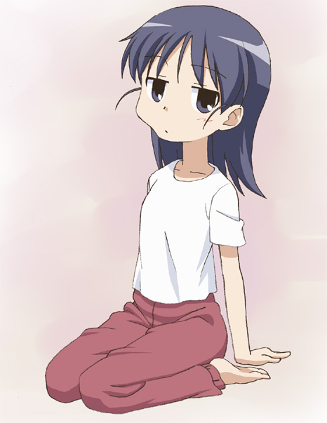 c-lop, kuga kokage, sketchbook full colors, 00s, blue eyes, blue hair, hair down, pajamas, solo