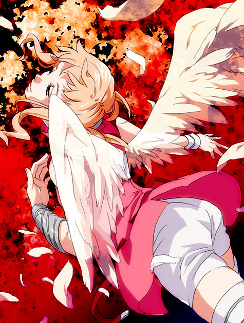 kyuusugi toku, silvia de alisia, aquarion (series), sousei no aquarion, bad id, bad pixiv id, 00s, 1girl, angel wings, blonde hair, feathers, female focus, solo, thighhighs, wings
