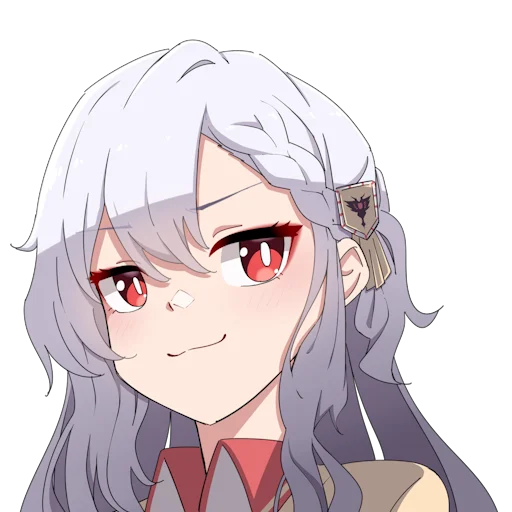 matsumotossu, alpha (alpha 1918), original, fluffy hair, official art, 1girl, braid, cardigan, collar, hekiho academy school uniform, long hair, looking at viewer, red collar, red eyes, russian empire, school uniform, smug, solo, transparent background, white hair, yellow cardigan