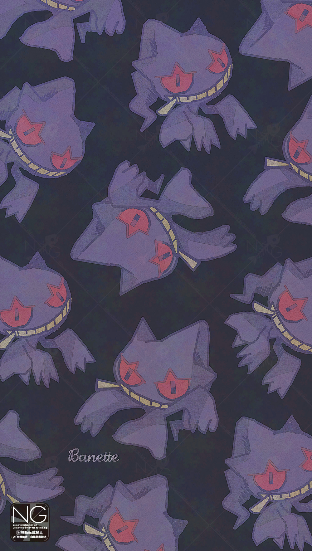 meme (artist), banette, nintendo, pokemon, highres, colored sclera, full body, gen 3 pokemon, ghost, looking at viewer, no humans, open mouth, pokemon (creature), pokemon focus, red eyes, red sclera, smile, teeth, zipper, zipper pull tab