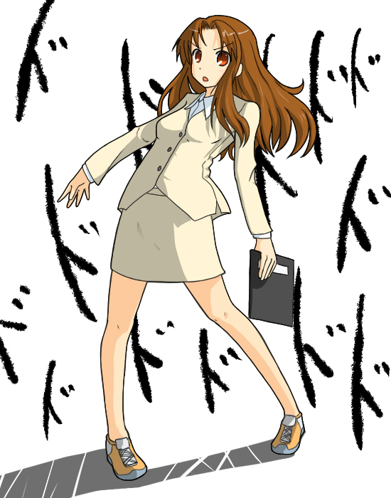 suzumiya annko, koigakubo yuri, toradora!, bad id, bad pixiv id, 00s, 1girl, brown hair, female focus, long hair, red eyes, solo, teacher