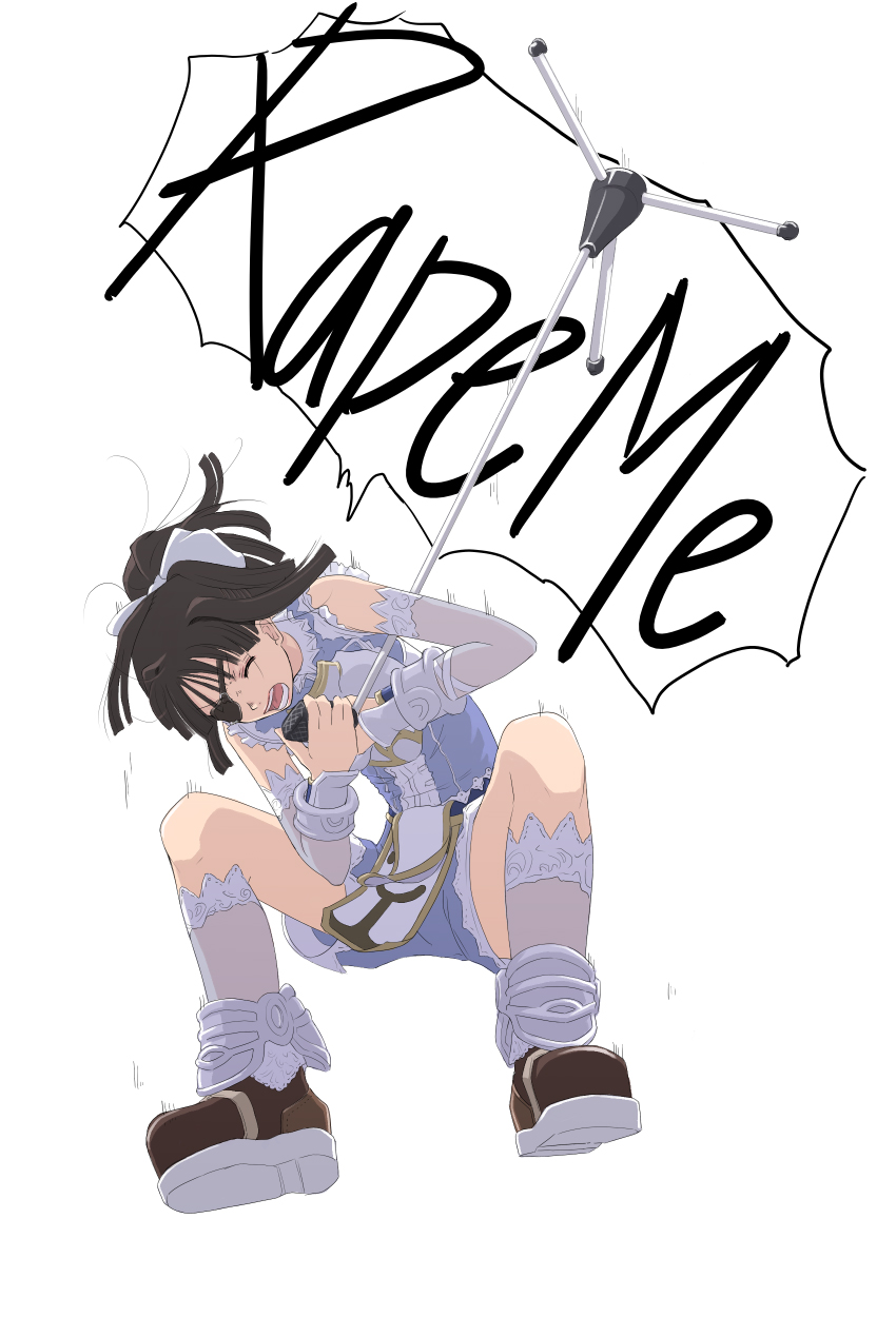 mr.romance, super novice (ragnarok online), nirvana (band), ragnarok online, highres, 1girl, eyepatch, female focus, microphone, microphone stand, presenting, solo