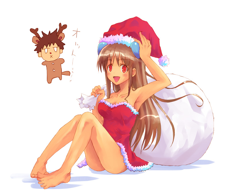 nekokun, deed (nanoha), numbers (nanoha), otto (nanoha), lyrical nanoha, mahou shoujo lyrical nanoha, mahou shoujo lyrical nanoha strikers, 00s, 2girls, armpits, barefoot, christmas, feet, multiple girls, santa costume