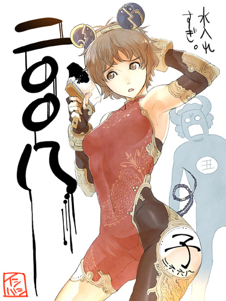 ishibashi yosuke, pixiv sample, resized, armpits, brown eyes, brown hair, elbow gloves, gloves