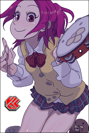 hoshi kubi, tanba rin, real life, lowres, 1girl, animification, female focus, instrument, oekaki, red hair, solo, tambourine