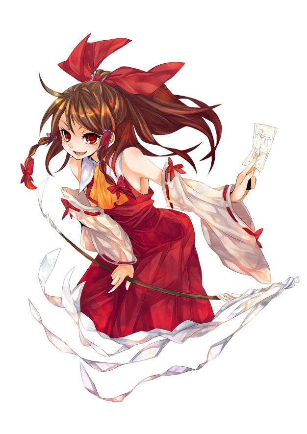 hakurei reimu, touhou, 1girl, female focus, japanese clothes, miko, ribbon, simple background, solo, white background