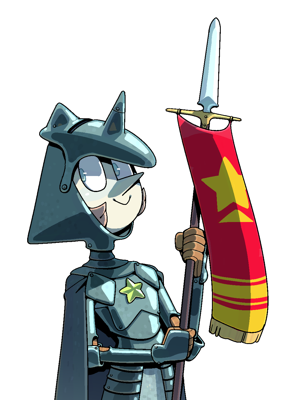 discount-supervillain, pearl (steven universe), steven universe, highres, armor, blue eyes, closed mouth, full armor, gloves, helmet, polearm, smile, spear, weapon