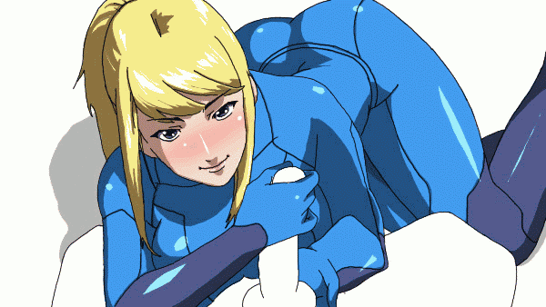 kusanagi chisato, samus aran, erogos, love fetish, metroid, nintendo, animated, animated gif, derivative work, looping animation, third-party edit, 1boy, 1girl, assertive female, blonde hair, blush, bodysuit, caressing testicles, censored, handjob, hetero, latex, latex bodysuit, lineart, long hair, looking at viewer, penis, ponytail, pov, shadow, simple background, skin tight, smile, solo focus, staring, testicles, traced, white background, zero suit