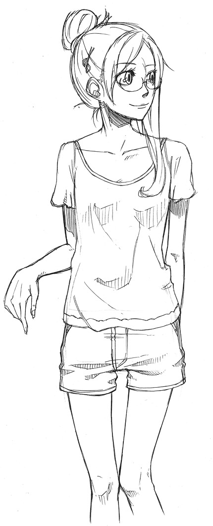 itsutsu, original, tagme, glasses, greyscale, monochrome, shorts, sketch