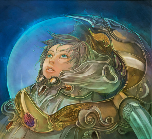 mikan yuzuko, tagme, fantasy, science fiction, solo, space, spacesuit, tears
