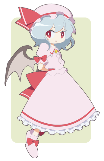 mzh, remilia scarlet, touhou, 1girl, bat wings, female focus, full body, hat, solo, wings