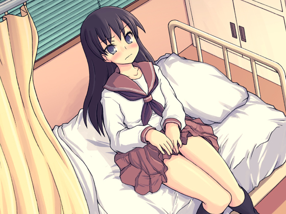 kimarin, original, 1girl, bed, black socks, female focus, from above, indoors, kneehighs, school uniform, serafuku, sitting, socks, solo