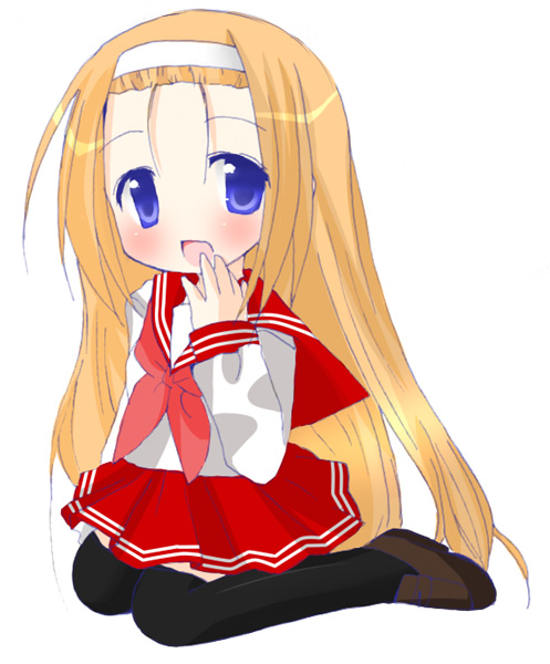 minegishi ayano, lucky star, 00s, 1girl, chibi, female focus, school uniform, serafuku, solo, thighhighs