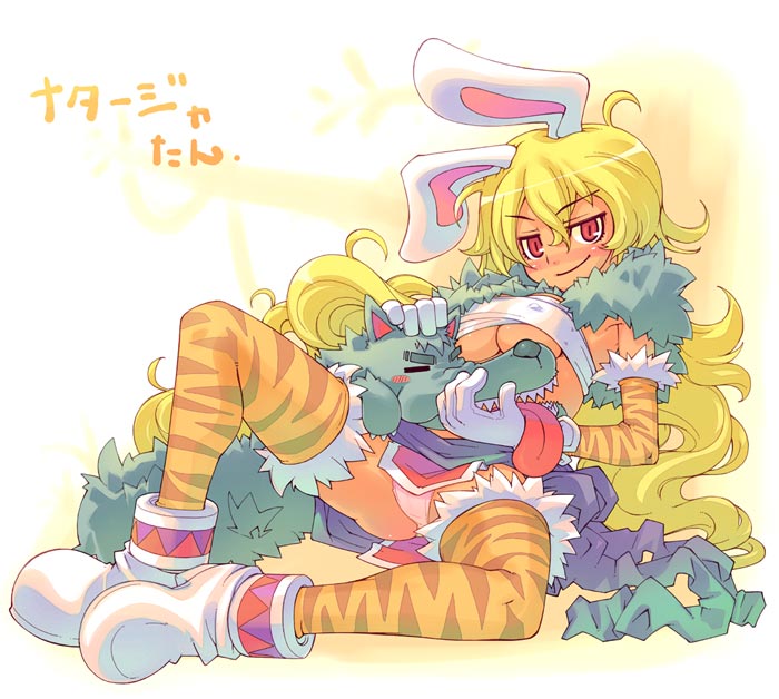 super zombie, original, md5 mismatch, resolution mismatch, source smaller, translation request, 1girl, animal ears, blonde hair, female focus, panties, rabbit ears, solo, thighhighs, underwear