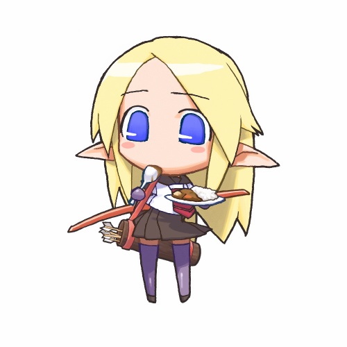 unaji, original, lowres, blue eyes, chibi, elf, pointy ears, school uniform, serafuku, solo, thighhighs, zettai ryouiki