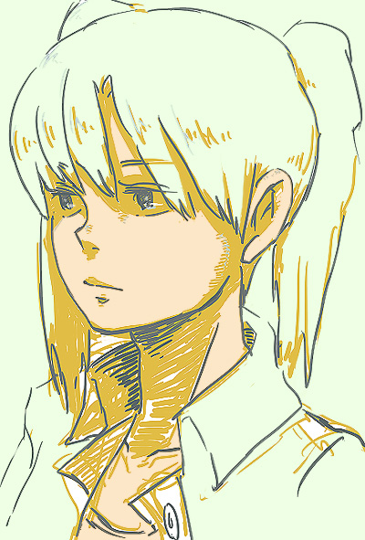 sumi, amasawa yuuko, dennou coil, 00s, 1girl, female focus, jacket, monochrome, sketch, solo, spot color, twintails